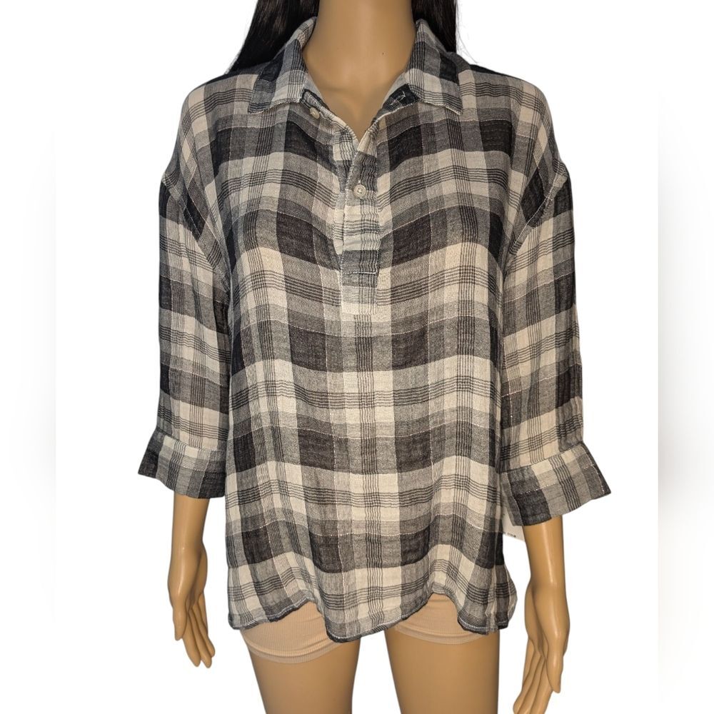 Dylan 🖤 Black & White Plaid Blouse Women's Size Small